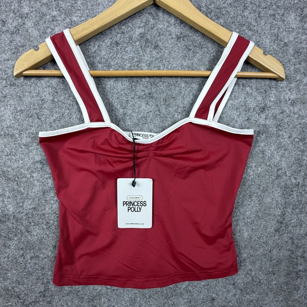 Princess Polly Last Words Crop Top Womens 4 Red Stretch Sweetheart Neck Pullover